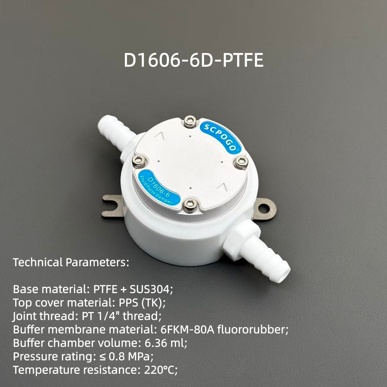 D1606-6 Miniature Pulsation Dampener for Peristaltic Pumps