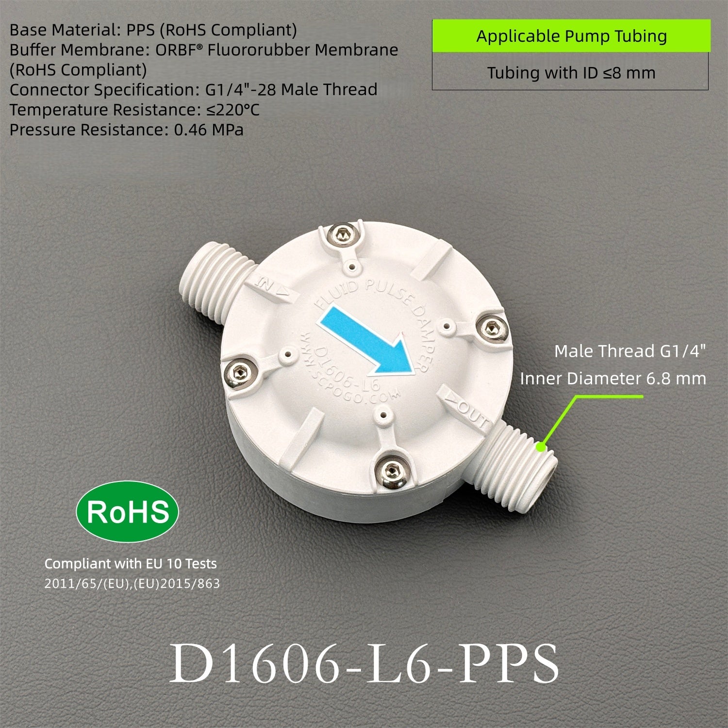 D1606-L6 PPS Pulse Damper 6-port Miniature Pulsation Dampener for Micro Pump Systems
