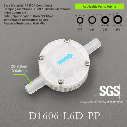 D1606 L6D PP Pulse Damper - Compact Diaphragm Pump Accessory
