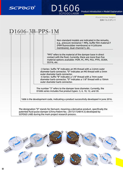 D1606-L6-PPS Industrial Fluid Pulse Dampener | 95%+ Pulsation Reduction for Peristaltic Pumps