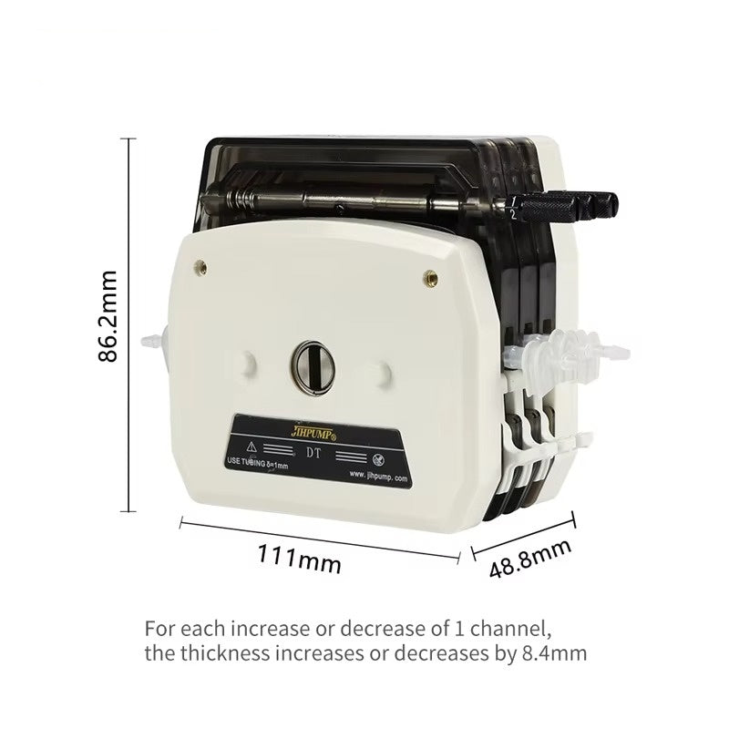 DT Multi-Channel Peristaltic Pump Head Dimensions – 111mm x 86.2mm x 48.8mm, Modular Expandable Design
