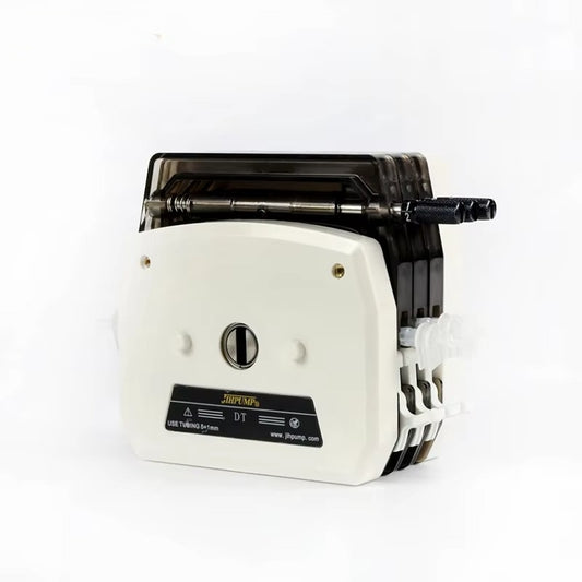 DT Multi-Channel Peristaltic Pump Head – Low-Pulse Precision Dosing, Stainless Steel Roller, Side View
