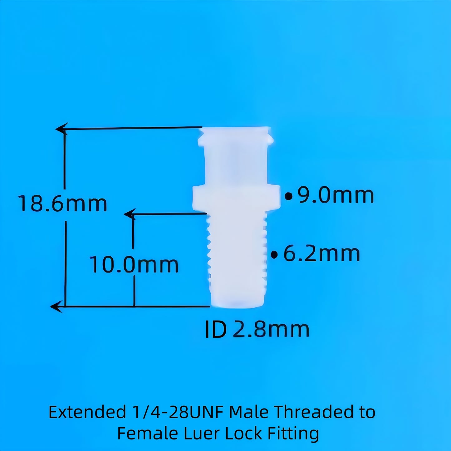 Female Luer Lock to 1/4-28 UNF Male Threaded Connector | Plastic Tube Fitting