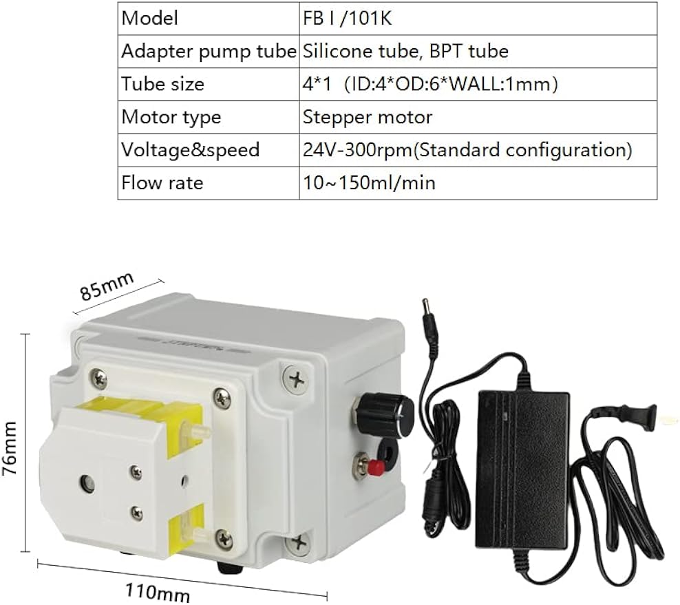 Bomba peristáltica ajustable de velocidad variable FB, caudal constante, larga vida útil, 24 V CC o con fuente de alimentación CA 110-220 V 
