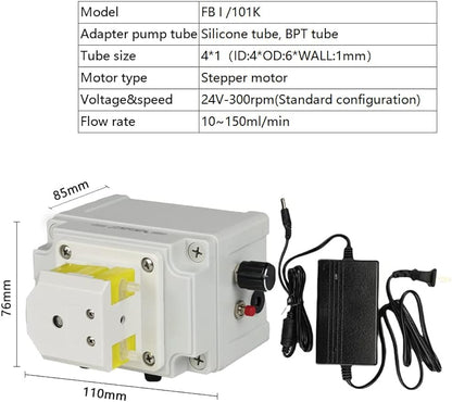 Bomba peristáltica ajustable de velocidad variable FB, caudal constante, larga vida útil, 24 V CC o con fuente de alimentación CA 110-220 V 