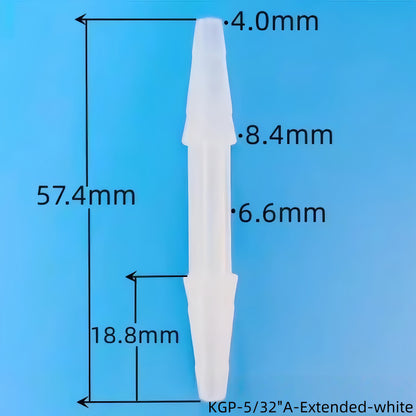 KGP-5/32A Extended Equal Barbed Hose Fitting - White Extended Barb Connector
