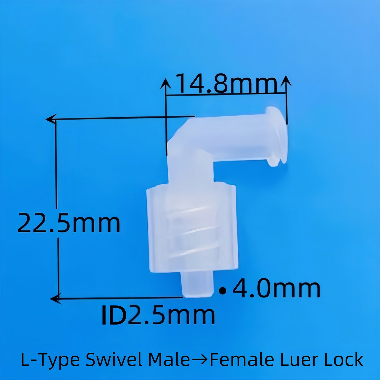 L-Type Elbow 90° Male Luer Lock to Female Luer Lock Connector — 360° Swivel, Lockable Luer Adapter for Medical, Lab & Fluid Transfer