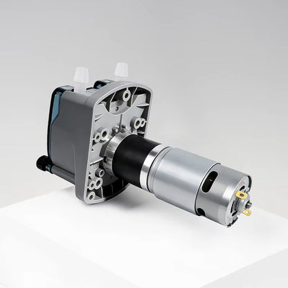 Precision gear motor side view showing stainless steel body and card slot connector interface
