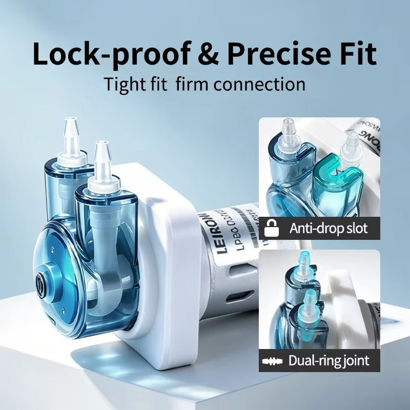 LP80 peristaltic pump anti-drop slot and dual-ring joint for secure tube locking and quick tube replacement
