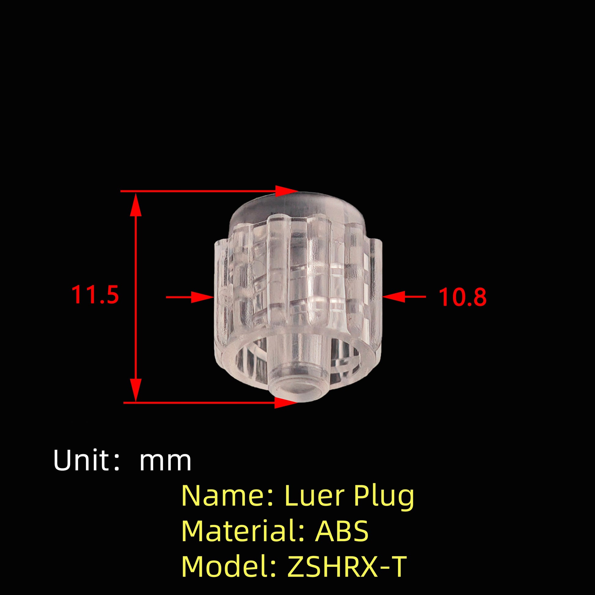 Male Luer Lock Plug ZSHRX-T Transparent PC Stopper Cap Precision Molded Leak-Free Medical Device
