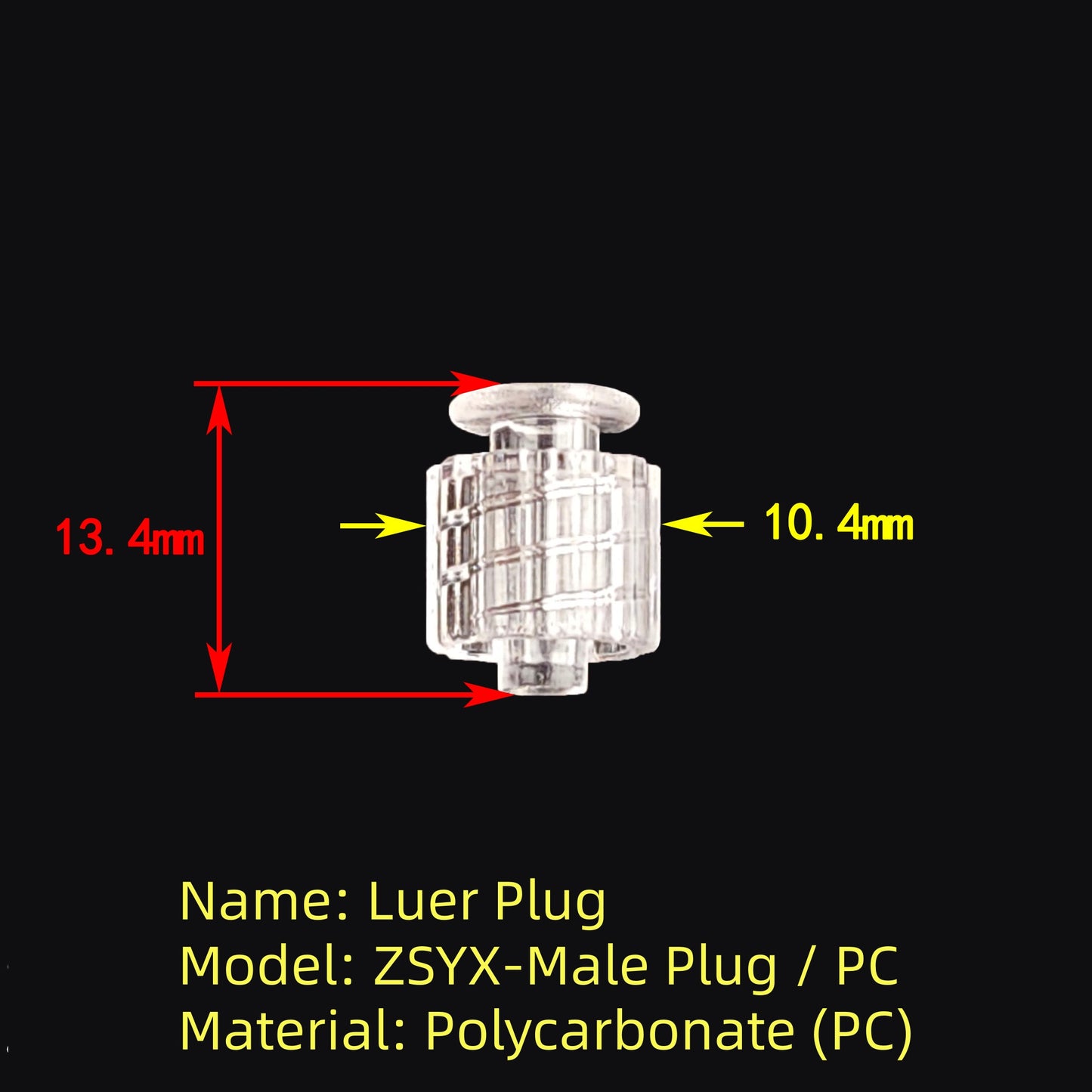 Luer Lock Plug ZSYX-PC Polycarbonate Transparent Stopper Cap High Clarity Visual Inspection Medical Lab
