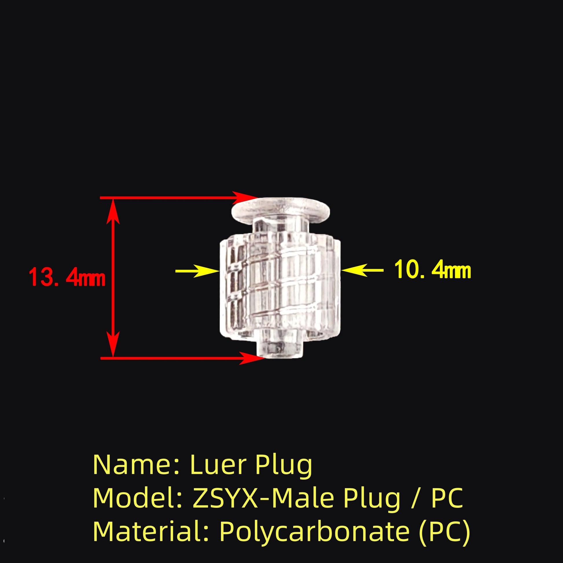 Luer Lock Plug ZSYX-PC Polycarbonate Transparent Stopper Cap High Clarity Visual Inspection Medical Lab
