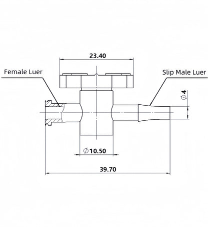 100/pk 2-Way Luer Stopcock , Female Luer Port  Barb 4.0mm,PP