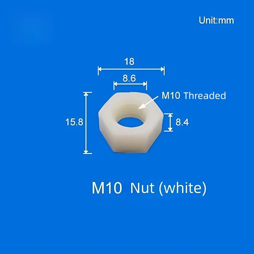 M10 plastic hexagonal nut for bulkhead barb tubing fitting, PP lock nut replacement part
