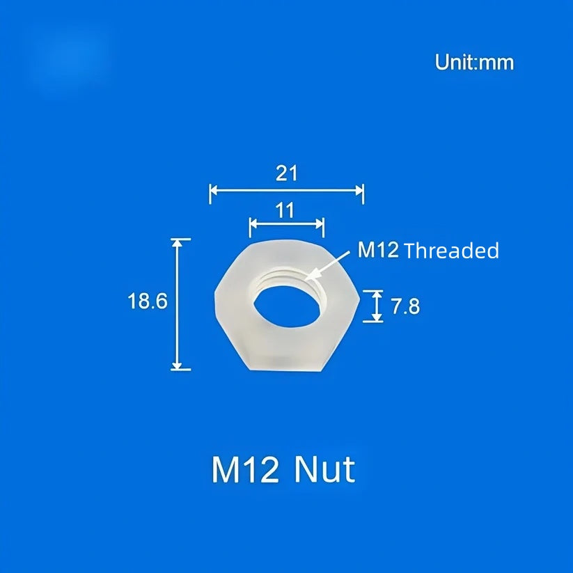 M12 threaded hexagonal nut for bulkhead barb fitting, durable plastic lock nut for tubing connectors

