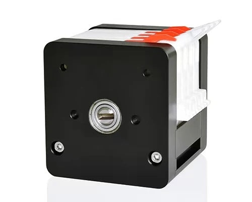 MC4X five-channel peristaltic pump head with red tubing retainers and compact housing
