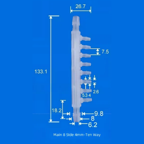 Ten-Way Plastic Barb Fitting - 8mm Main Port 4mm Side Ports Manifold Connector
