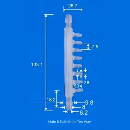 Ten-Way Plastic Barb Fitting - 8mm Main Port 4mm Side Ports Manifold Connector
