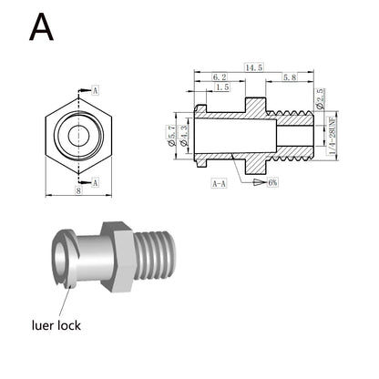 Male & Female Luer Lock to 1/4-28 UNF Thread Adapter, 100/pk