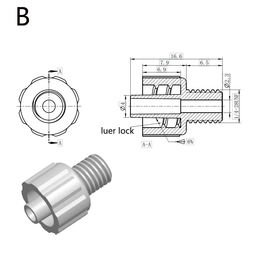 Male & Female Luer Lock to 1/4-28 UNF Thread Adapter, 100/pk