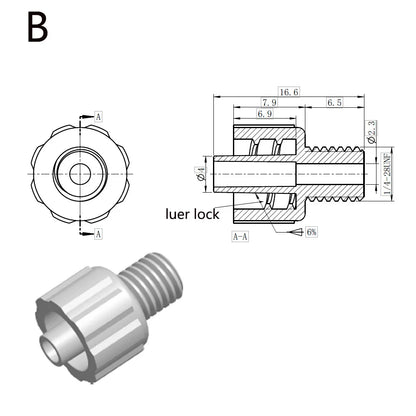 Male & Female Luer Lock to 1/4-28 UNF Thread Adapter, 100/pk