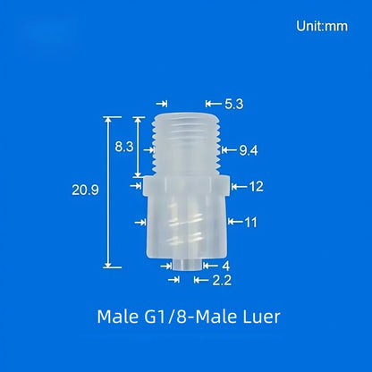 Male G1/8 threaded to male Luer lock 90 degree elbow pipe connector PP fitting
