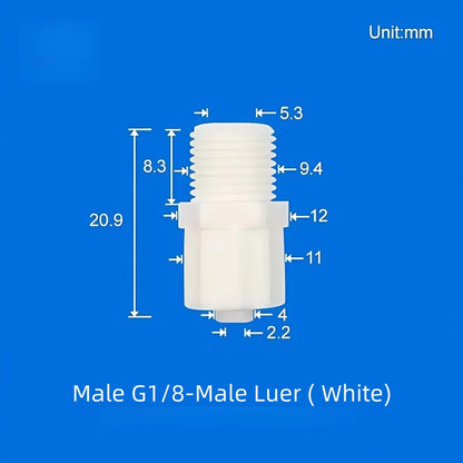 Male G1/8 threaded to male Luer lock elbow connector white PP plastic tube fitting
