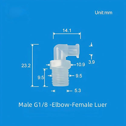 Luer Lock to G1/8 Threaded Elbow Tube Connector - Male/Female PP