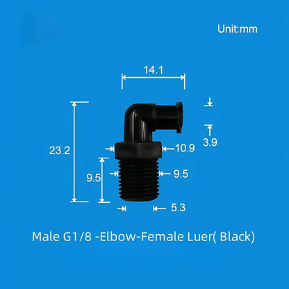 Luer Lock to G1/8 Threaded Elbow Tube Connector - Male/Female PP