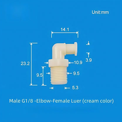 Male / Female Luer Lock-to-Male G1/8 Threaded Elbow L Tube Connectors