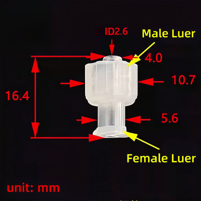 Male Luer Lock to Female Luer Lock Connector - Medical & Lab, PP,  Leak-Proof