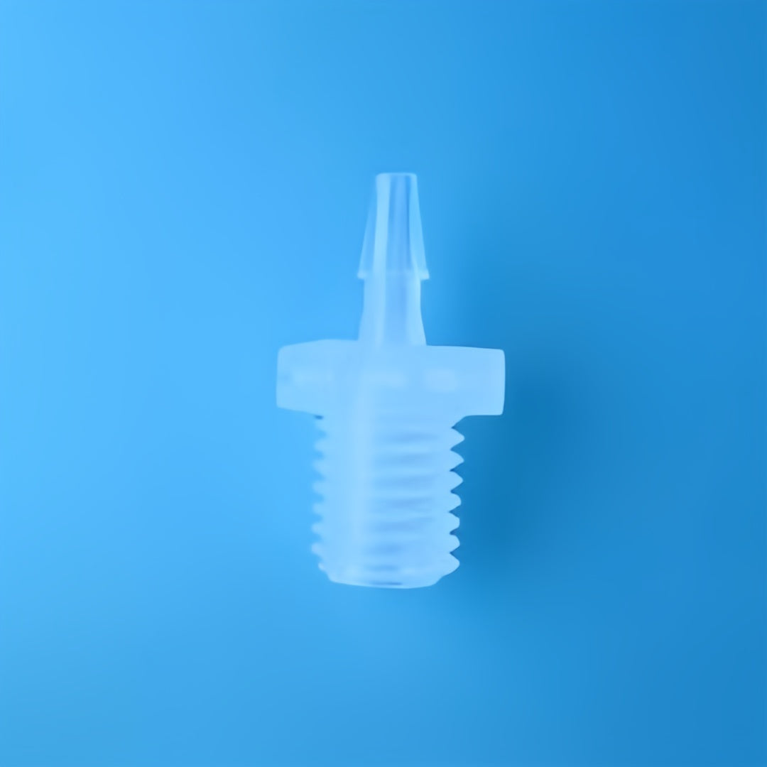 Translucent PP polypropylene male thread barb fitting, food grade plastic tube connector with hexagonal flange, leak-resistant hose barb adapter
