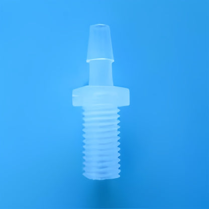 PP food grade male thread to barb tube fitting, translucent polypropylene hose connector, M5-M14 threaded barbed fitting for flexible tu
