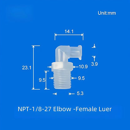 Luer Lock to G1/8 Threaded Elbow Tube Connector - Male/Female PP