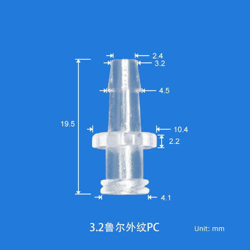 Male / Female Luer Lock to Barbed Adapter Connector for Flexible Tube Connection, PC