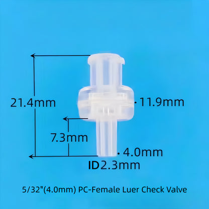 Straight Port Female Luer One-Way Check Valve for Medical Fluid Systems – Medical-Grade PC, Leak-Proof