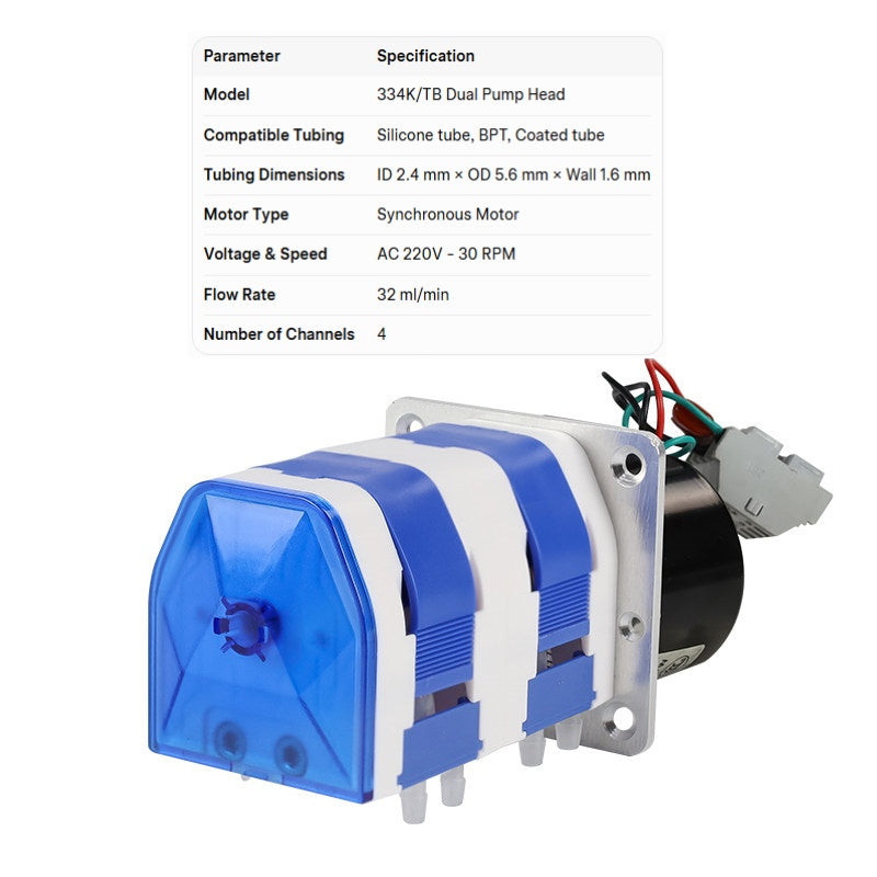 334K Peristaltic Pump - 0.3~210 ml/min, Multi-Channel, Low Pulsation, High Accuracy