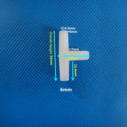 Plastic T-Shape 3-Way Barb Tee Connector Equal Diameter Hose Fitting with Dimension Diagram

