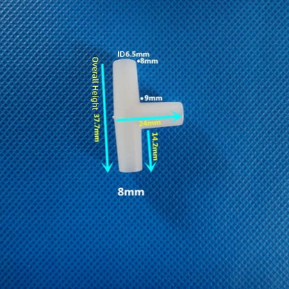 Plastic T-Shape 3-Way Barb Tee Connector Equal Diameter Hose Fitting with Dimension Diagram
