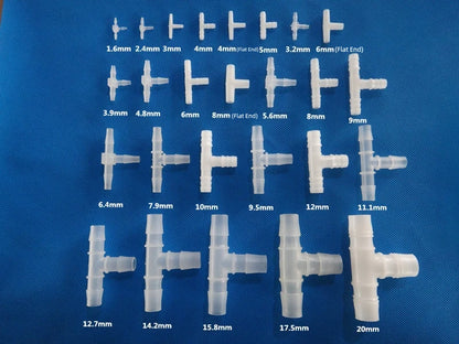 Transparent Plastic T-Type 3-Way Barb Tee Connector for Flexible Hose Tube - Polypropylene Fitting
