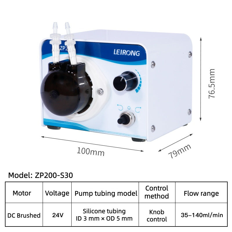 ZP200 24V DC Speed Adjustable Peristaltic Pump Food-Grade Reversible Lab Dosing 35-200mL/min
