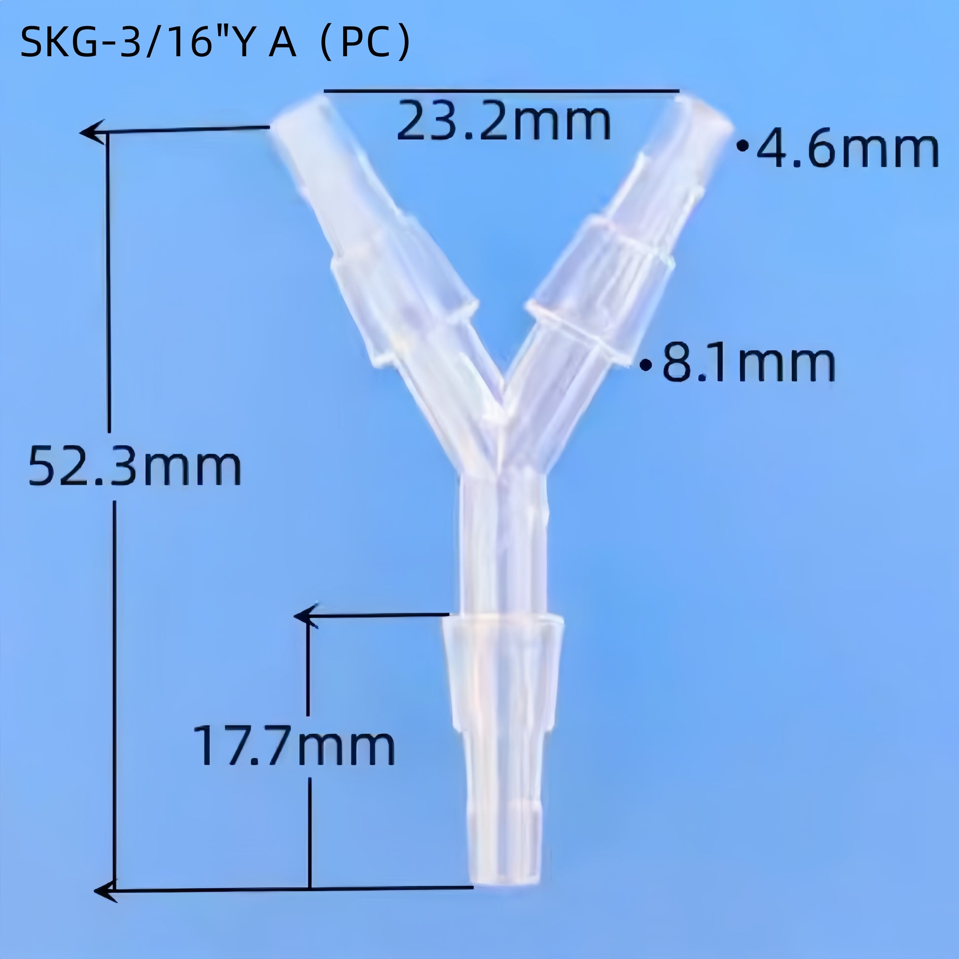SKG-3/16YA PC Plastic Y Barbed Fittings Three Way Tube Connector - Polycarbonate Hose Barb Tee Fitting
