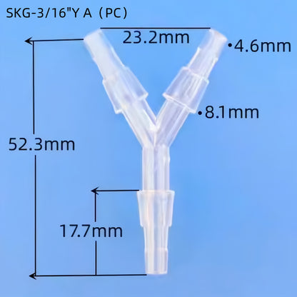 SKG-3/16YA PC Plastic Y Barbed Fittings Three Way Tube Connector - Polycarbonate Hose Barb Tee Fitting
