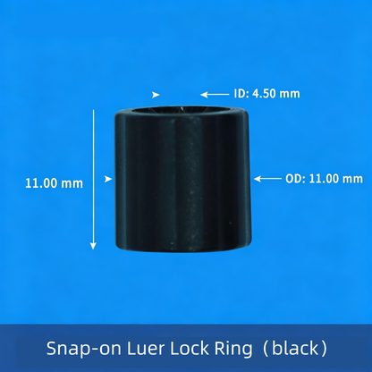 Snap-on Luer Lock Ring Black – Food Grade PP Luer Lock Connector, 120°C Heat Resistant, Leak Proof
