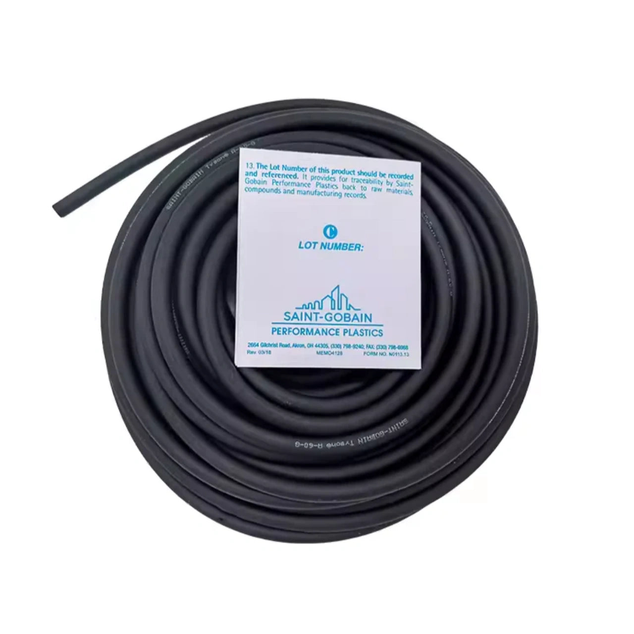 TYGON NORPRENE A-60-G Peristaltic Pump Tubing 15m Pack - Saint-Gobain black industrial hose, -60°C to 135°C, chemical resistant
