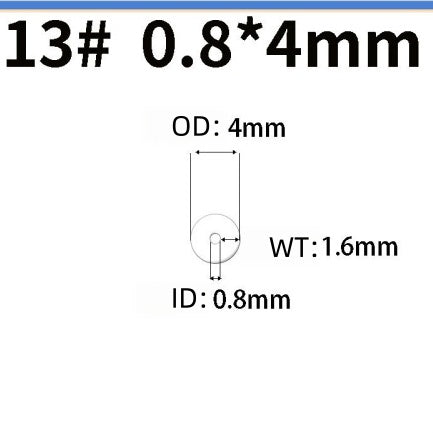 Tygon F-4040-A tubing size diagram for size 13#: 0.8 mm inner diameter, 4 mm outer diameter, 1.6 mm wall thickness
