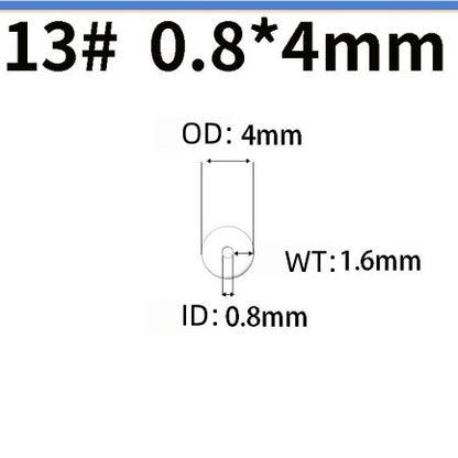 Tygon F-4040-A tubing size diagram for size 13#: 0.8 mm inner diameter, 4 mm outer diameter, 1.6 mm wall thickness
