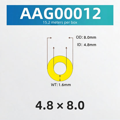 Tygon F-4040-A tubing cross-section diagram for part number AAG00012 with 4.8 mm ID and 8.0 mm OD
