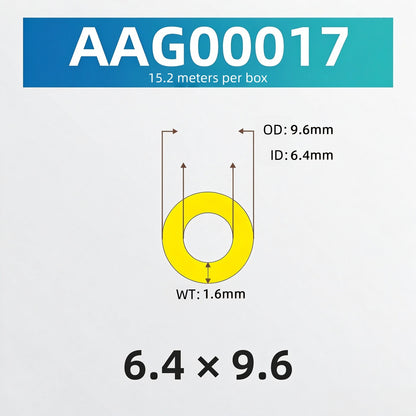Tygon F-4040-A tubing cross-section diagram for part number AAG00017 with 6.4 mm ID and 9.6 mm OD
