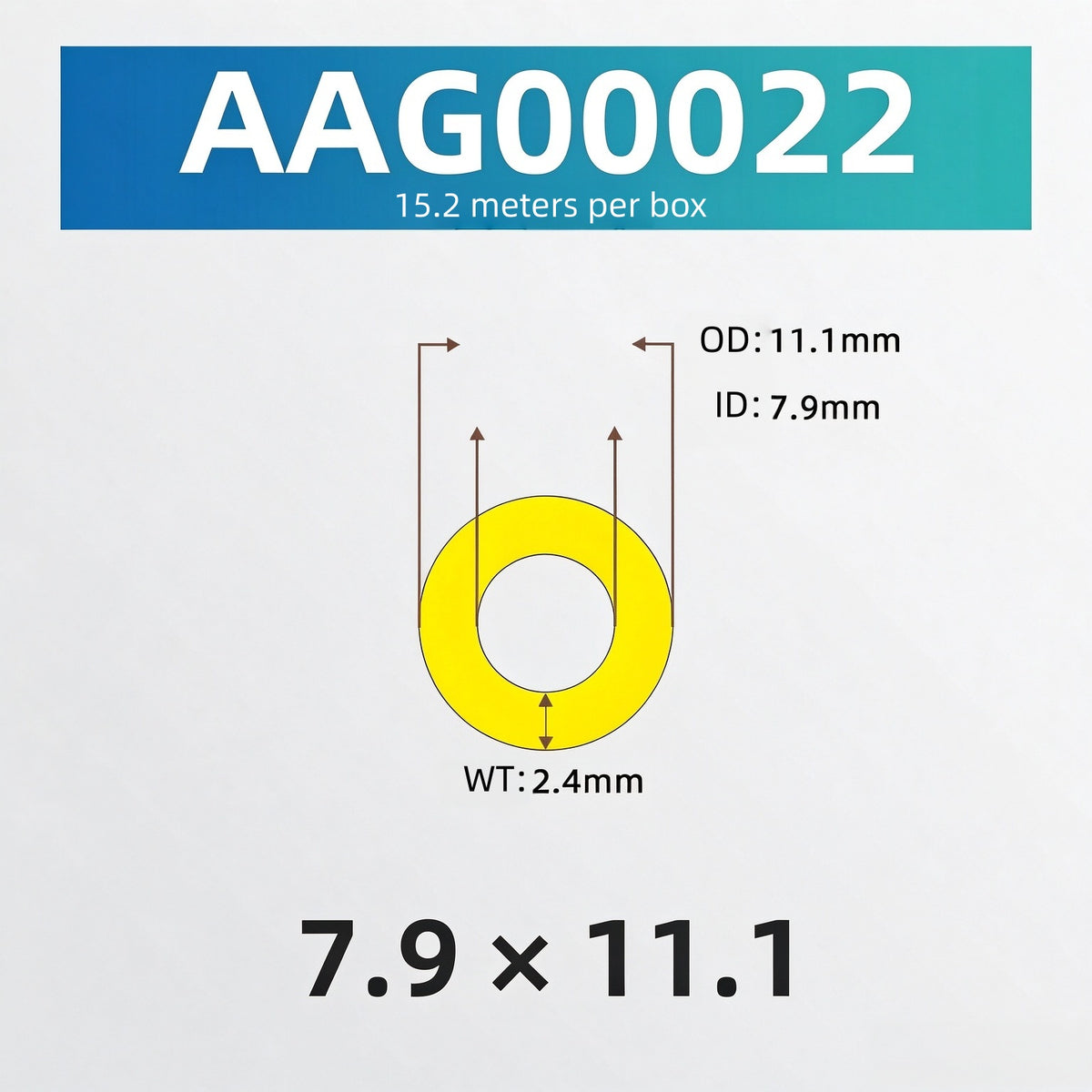 Tygon F-4040-A tubing cross-section diagram for part number AAG00022 with 7.9 mm ID and 11.1 mm OD
